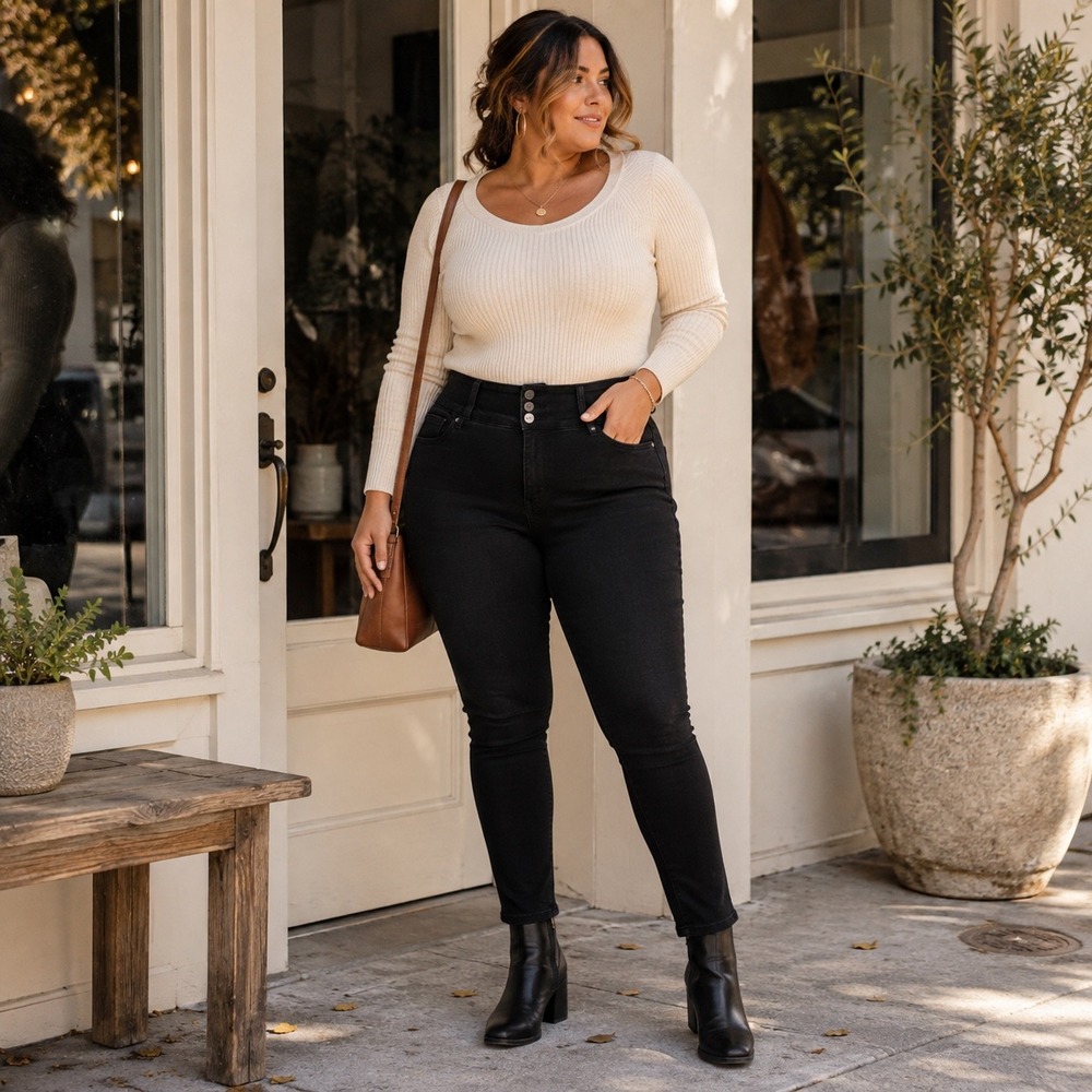 Arula Black High Rise Skinny Jeans Womens 14 Stretch Button Fly Plus Size